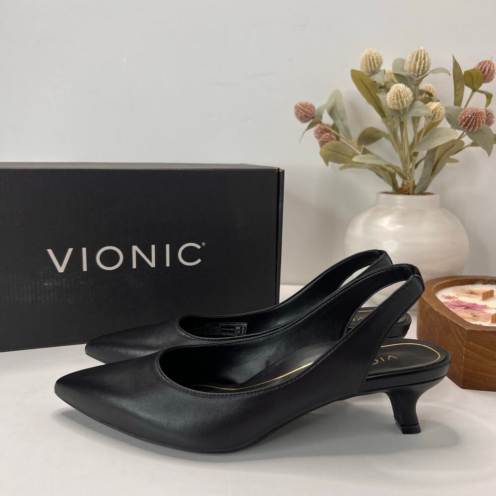 Vionic Ziva Nappa Leather Slingback Shoes Black I2370L1001 Women's 6M Light Wear - Picture 3 of 11